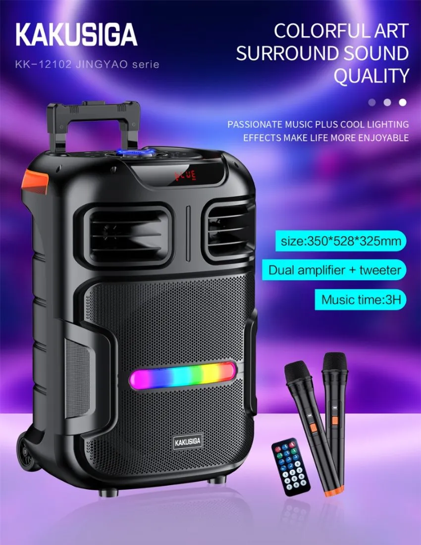 enceinte-bluetooth-jingyao-kk12102-60w Enceinte Bluetooth Jingyao KK-12102 avec haut-parleur 12 pouces et LED colorées.