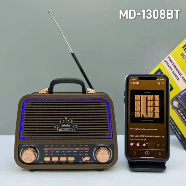 Enceinte MD-1308BT avec ports USB et carte SD.