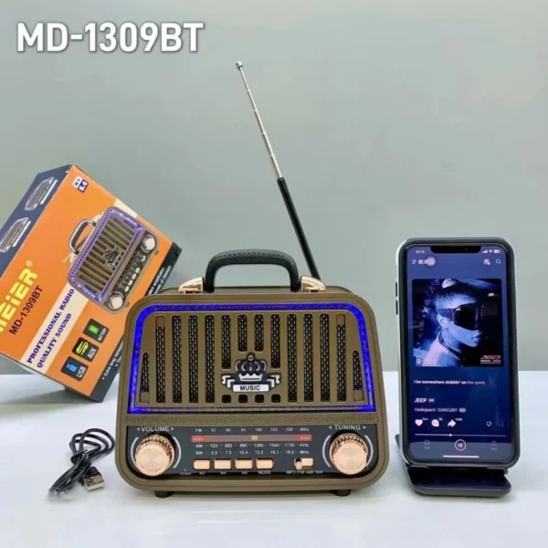 Enceinte radio MD-1309BT avec lumières disco – vue avant.