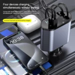Chargeur voiture avec câbles rétractables 80 cm intégrés