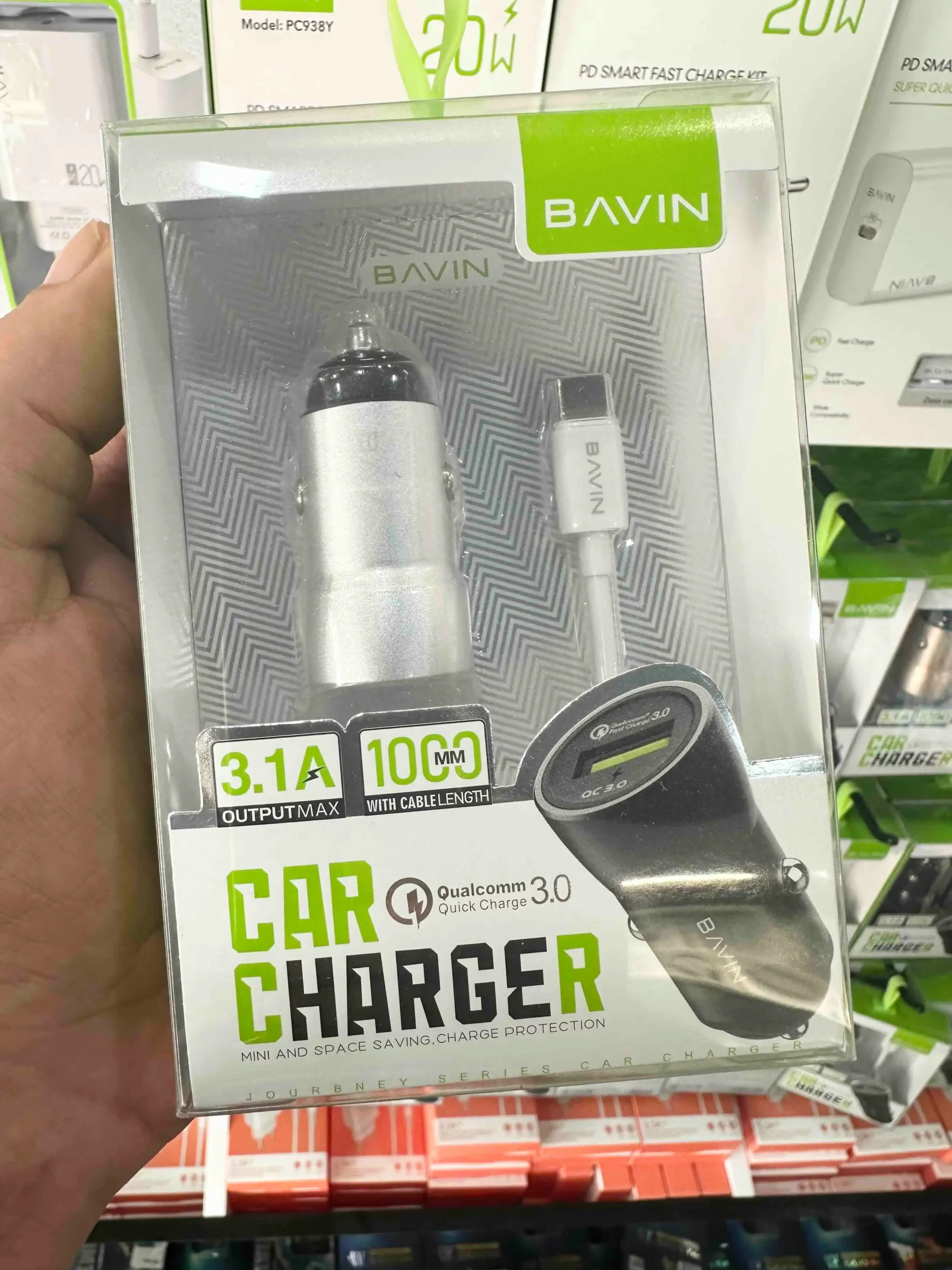 chargeur-voiture-qc3-type-c Chargeur voiture QC3.0 3.1A Type-C 1M